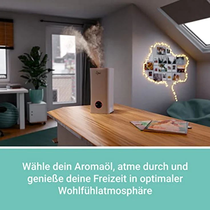 SUNTEC Ultraschall Luftbefeuchter Monsun 2500 moodlight | Aroma Diffuser mit 2 l Wasser Tank | Raumbefeuchter bis ca 25 m2 | Vernebler mit 3 Nebelstufen, Auto Off und LED Beleuchtung | besonders leise – Bild 4