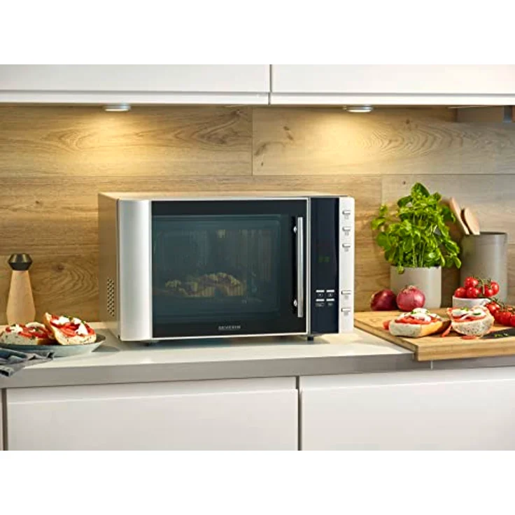 Severin MW 7775 3-in-1 Mikrowelle, 30 Liter Garraum, 900 Watt, mit Grill, Heißluft, Pizzafunktion, grau, schwarz – Bild 5