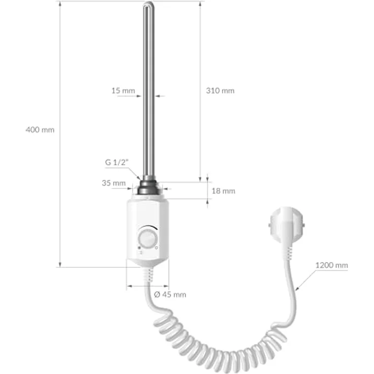 LuxeBath Badheizkörper 400x800mm, gebogen, weiß, mit Heizstab 600W und Entlüftungsventil – Bild 6