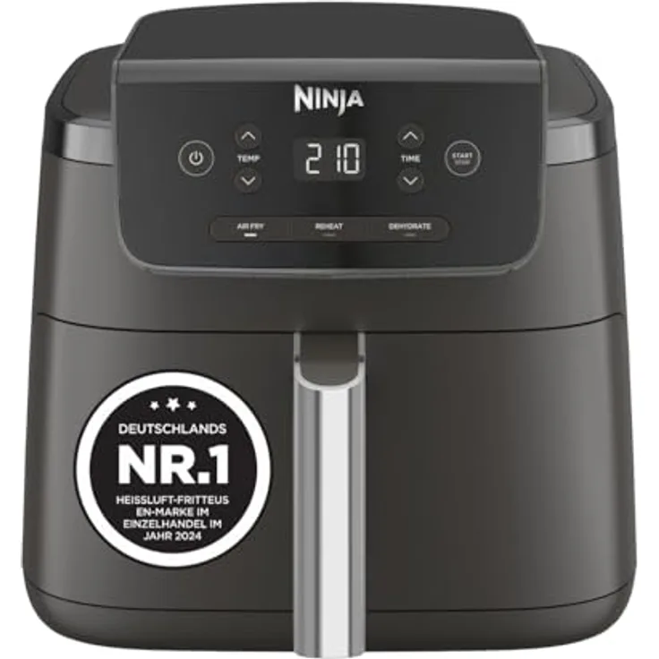 Ninja AF110EU Heißluftfritteuse 4,7L, 3-in-1 mit AirCrisp-Technologie, 2000W, Schwarz, für 1-2 Portionen