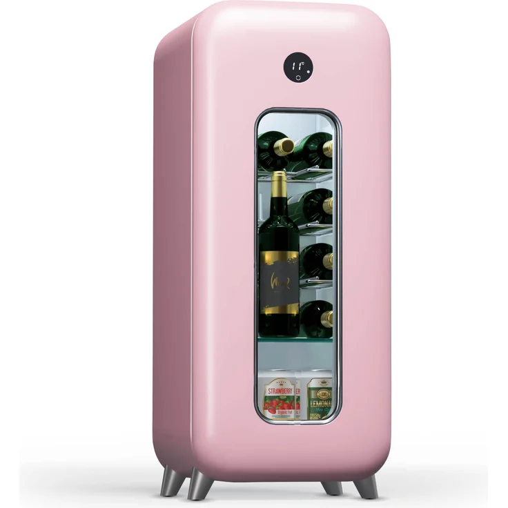 Klarstein Shirley 15 Uno Weinkühlschrank, für 15 Flaschen, 5 - 20 °C, Retro-Design mit Touch-Steuerung, Glasfront