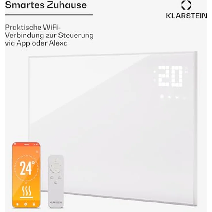 Klarstein Infrarotheizung mit Thermostat, 600W Elektroheizung, Smart Home zur Wandmontage, IR mit App-Steuerung & Erkennung Offener Fenster, Effizienter Feuchtraum Heizkörper – Bild 2