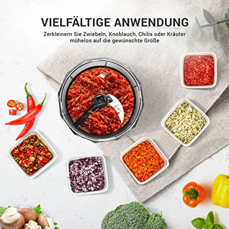 LEBENLANG Gemüse & Zwiebelschneider - 1L Obst Zerkleinerer manuell & BPA-Frei | Schwarz für Zwiebeln schneiden Knoblauch | Multifunktionschopper Küche Gemüseschneider Multizerkleinerer – Bild 3