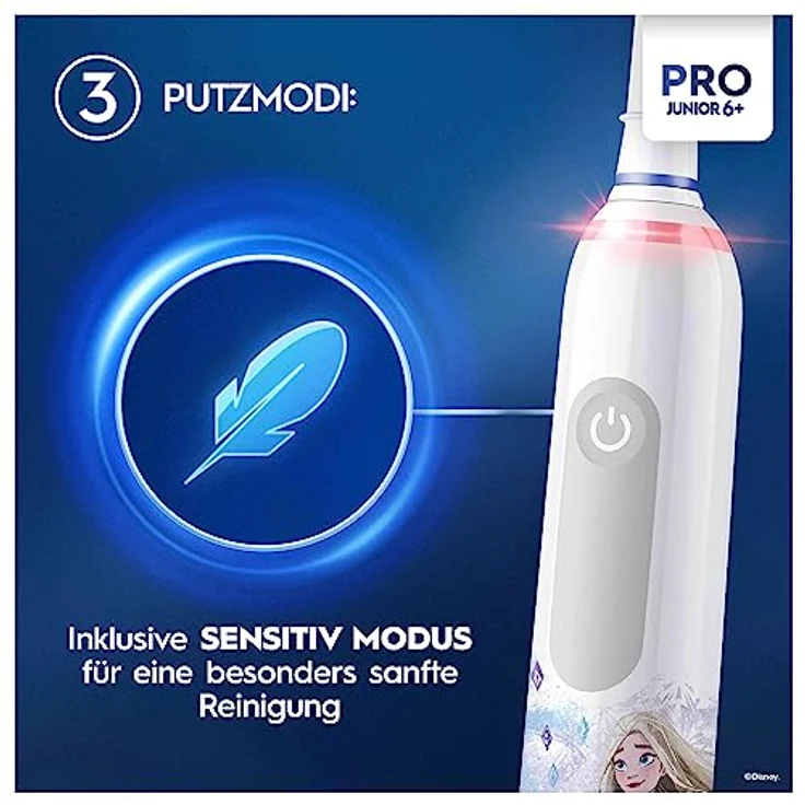 Oral-B Junior Pro Frozen Elektrische Zahnbürste/Electric Toothbrush für Kinder ab 6 Jahren, 2 Aufsteckbürsten, 360°-Andruckkontrolle, 3 Putzmodi inkl. Sensitive Zahnpflegee, Timer, weiß – Bild 5