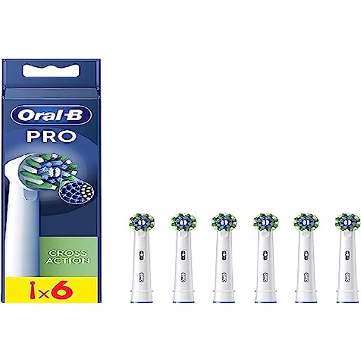 Oral-B Pro Cross Action Aufsteckbürsten, 6 Stück, X-förmige Filamente für bis zu 100% mehr Plaque-Entfernung, kompatibel mit allen wiederaufladbaren Oral-B Zahnbürsten – Bild 1