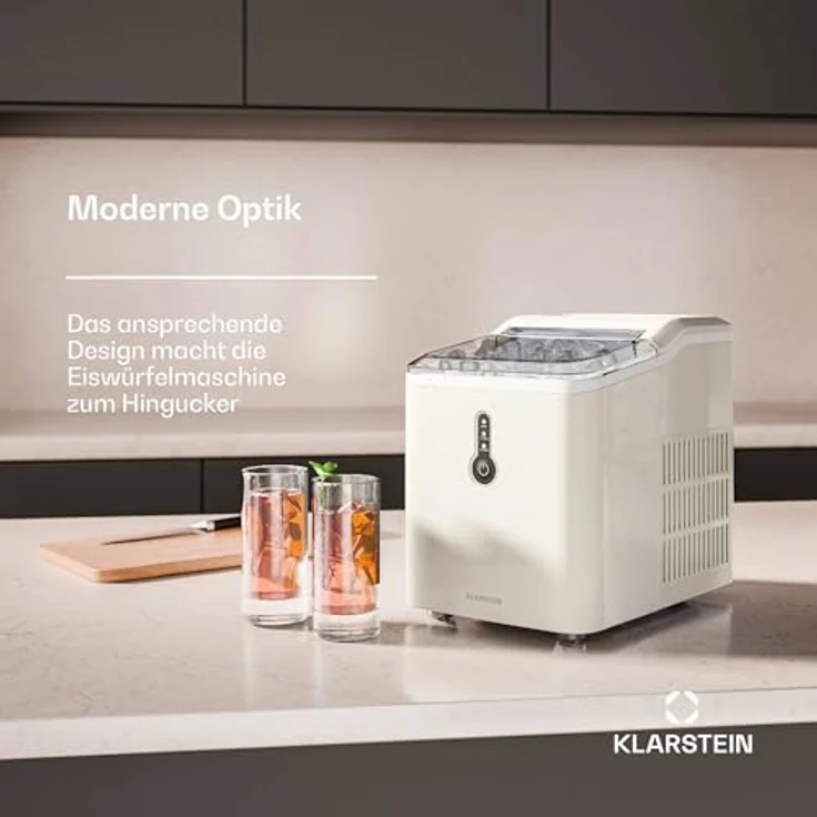 Klarstein Eiswürfelmaschine Klein - 12 kg/24 h, 8 Min Zyklus, 1,5 L Wassertank, LED-Anzeigen, Tragbar, Transparenter Deckel, Inkl. Schaufel - Eiswürfelbereiter für Partys – Bild 5