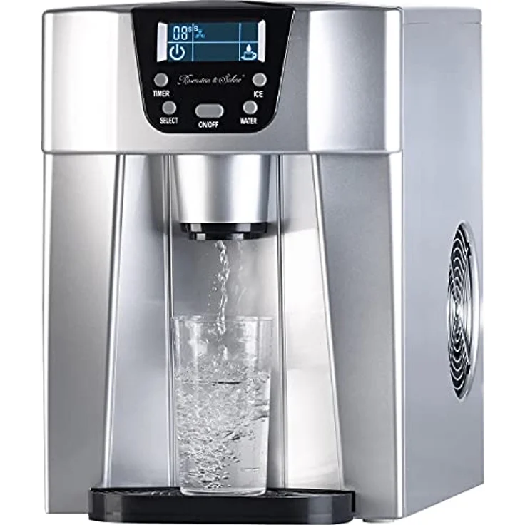 Rosenstein & Söhne Eiswürfelbereiter: Premium-Eiswürfelmaschine mit Eiswürfel- & Kaltwasserspender, 2 Liter (eckige Eiswürfel, LCD-Display, Timer-Funktion) – Bild 4