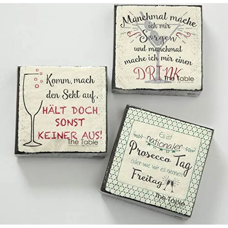 BOLTZE Cocktailservietten 20tlg, 3 verschiedene Motive (Prosecco, Sekt, Drink), 3-lagig, chlorfrei gebleicht, 24 x 24 cm – Bild 1