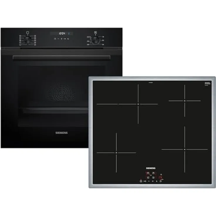 Siemens Set EQ522I1BZ, Backofen HB237GBB3 Deep Black Inox mit 7 Backofenfunktionen und 3D Heißluft + Induktionskochfeld EH64KBFB5E, 60 cm mit powerBoost-Funktion