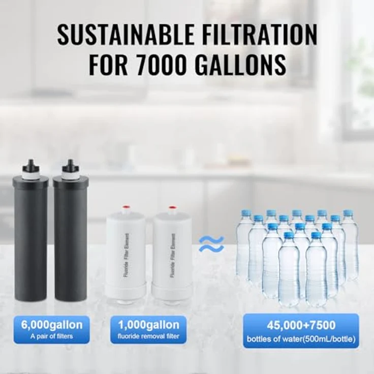 VEVOR Schwerkraft Wasserfiltersystem Edelstahl 7+7,5L, reduziert Blei und bis zu 99% Chlor, inkl. 2 Aktivkohlefiltern und 2 Entfluorierungsfiltern – Bild 4