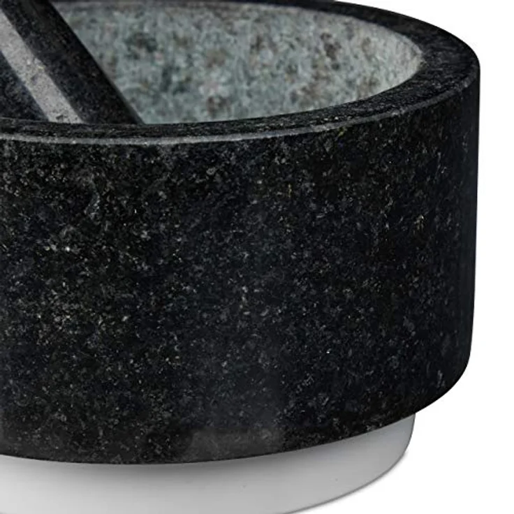 Relaxdays Granit Mörser mit Stößel, langlebig, Gewürze, Kräuter, rutschfest, Steinmörser, Ø 14 cm, 400 ml, grau-weiß – Bild 7