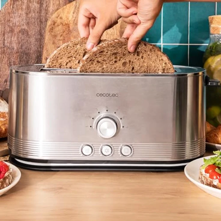 Cecotec Shine&Toast Extra Double, Vertikaler Toaster aus Edelstahl, 1400W, 4-Scheiben-Kapazität, 3,8 cm breite Schlitze, 7 Röststufen, Leuchtring – Bild 4