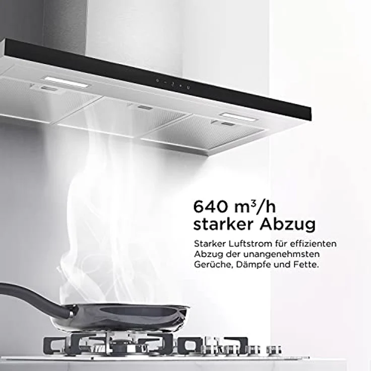 Midea HW7.92 Dunstabzugshaube 90cm Wandhauben mit Gestensteuerung, 640m³/h Luftstrom, Edelstahl mit Glas,4 Stufen, waschbarem Netzfettfilter, Aktivkohlefilter, 2 LED-Leuchten – Bild 5