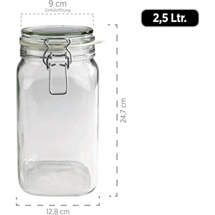 MÄSER 925343 Gothika, Einmachgläser groß, 6er Set à 2,5 l, made in Germany, Vorratsgläser mit Deckel und Drahtbügel zum luftdichten Aufbewahren, Einkochen und Einlegen, Glas, transparent – Bild 4