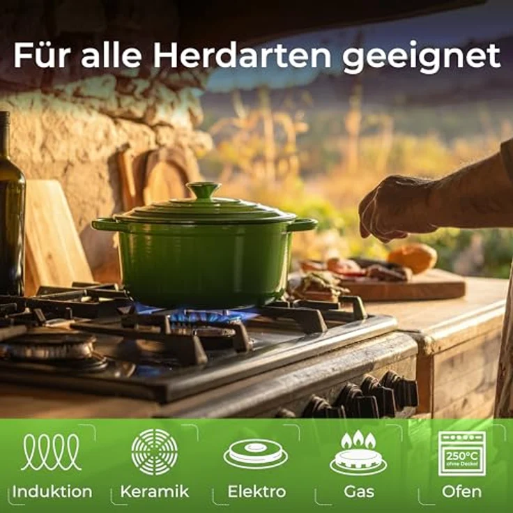 KLAMER Gusseisen Bräter 5 L, 25 cm Emaille Schmortopf mit Deckel, backofengeeignet bis 250 °C, ideal zum Braten, Schmoren und Brot backen, mit digitalem Rezeptbuch – Bild 3