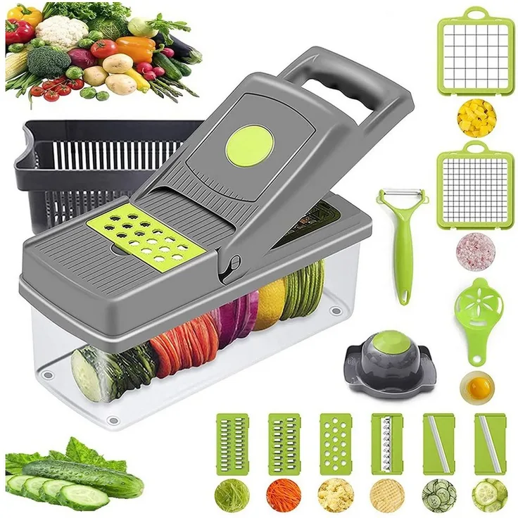 Faizee Möbel Gemüseschneider Mandoline 13 in 1, Multifunktions-Gemüsehobel mit 6 austauschbaren Separatoren, Edelstahl- und BPA-freies Material, einfach zu reinigen und zu lagern
