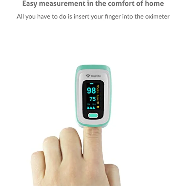 TrueLife Oximeter X5 Bluetooth und App, Messung der Sauerstoffsättigung, der Herzfrequenz und des Perfusionsindexes, 6 Anzeigemodi, akustisches Signal für Pulsfrequenz, Gürteltasche und Umhängeband – Bild 5