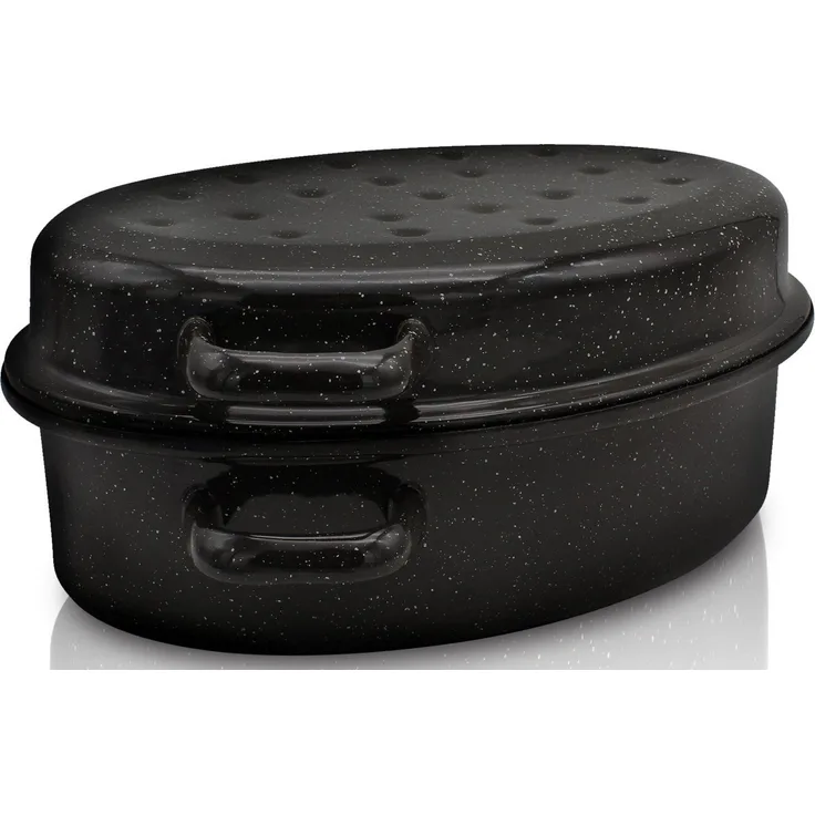 Krüger Bräter, emailliertes Stahlblech, gesprengelt, Tropfdeckel, Induktion
