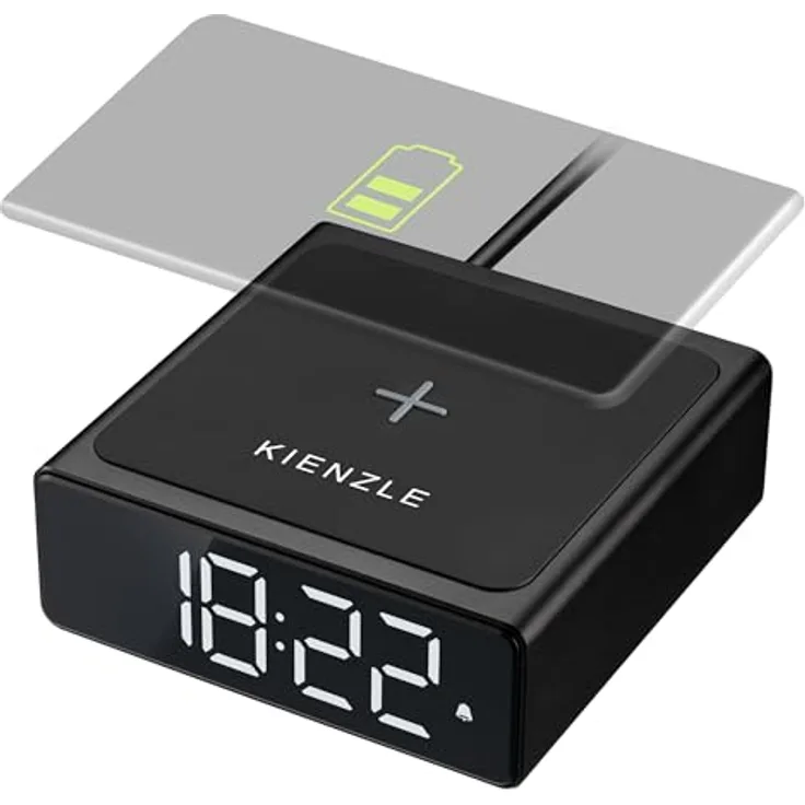 Kienzle Digitaler Wecker mit kabelloser Ladestation, 2 Weckzeiten, Schlummerfunktion, Quick Charge, Helligkeitsregelung