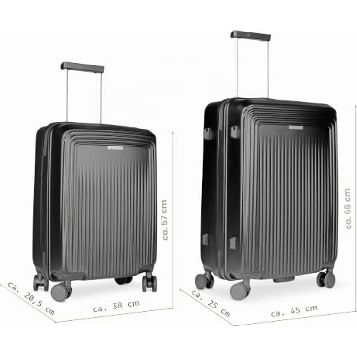 bugatti Linea 4 Rollen Kofferset, 3-teilig, schwarz, 100% Polycarbonat, 52 cm x 29 cm x 76 cm – Bild 3