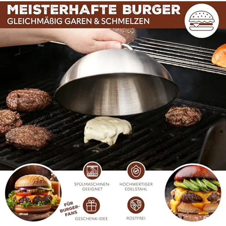 bremermann Burgerhaube 22,5 cm // Grillhaube Schmelzglocke Burger-Cover // Edelstahl, multifunktionale Garhaube mit gleichmäßiger Hitze – Bild 2