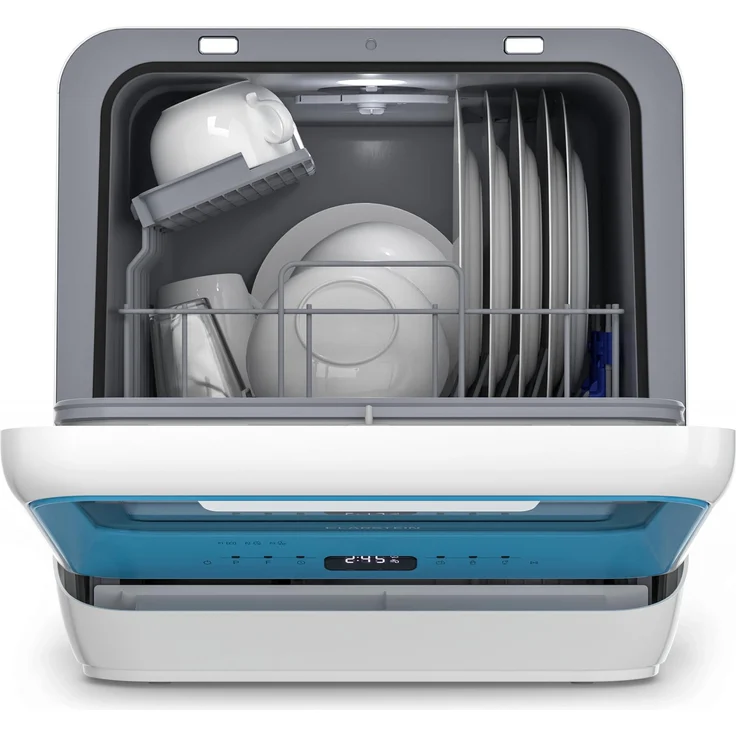 Klarstein Amazonia Mini Geschirrspüler – Kompakte Tischspülmaschine mit Wassertank, 7 Programme, 5L, Digitalanzeige, leise 58dB, tragbar, blau