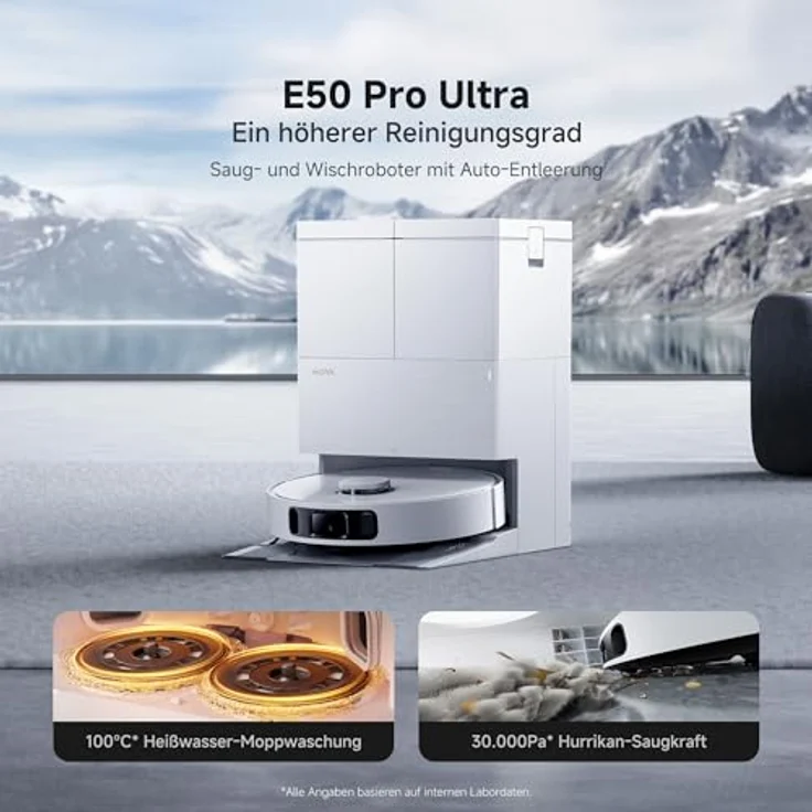 MOVA Robot Vacuum E50 Ultra, Beutellos, Weiß, 30.000 Pa Saugleistung, Rund, Mop-Wischfunktion – Bild 2