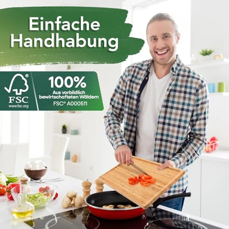 Loco Bird Schneidebrett mit Saftrille - 44,8x30x2 cm - großes Holzbrett aus Bambus für die Küche - Beidseitiges Holzschneidebrett - Cutting board – Bild 5