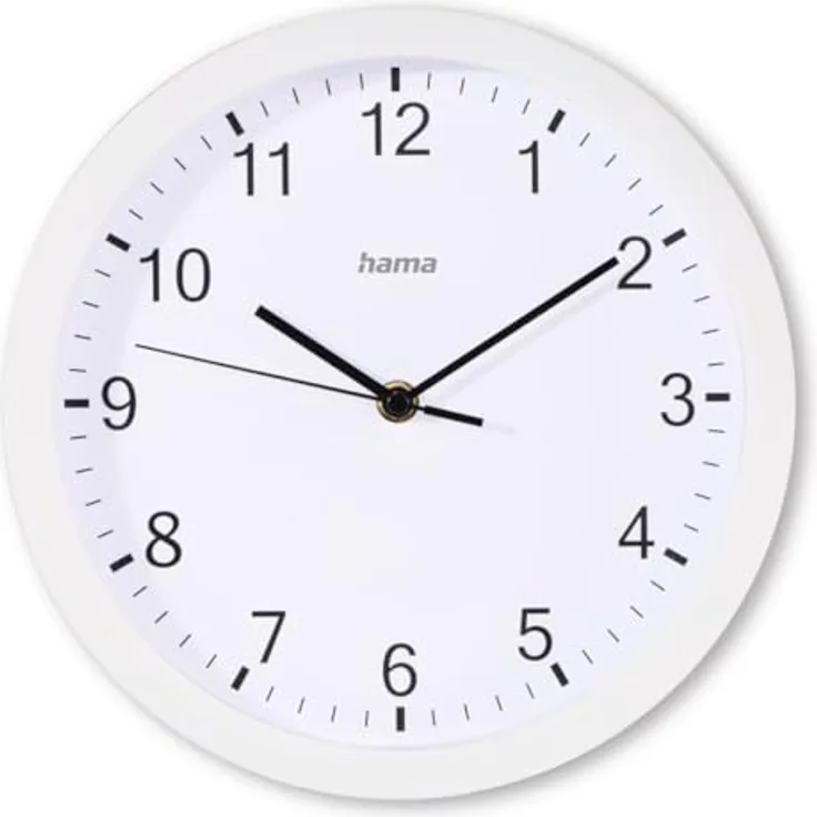 Hama Wanduhr Elba, Ø 25 cm, ohne Ticken, Weiß - Quarzuhr mit analoger Zeitanzeige