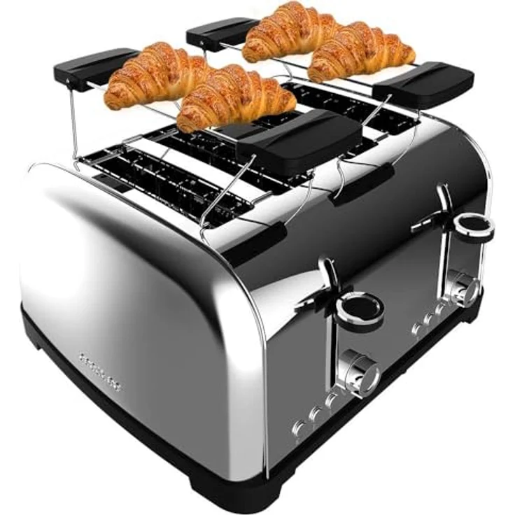 Cecotec Vertikaler Toaster Toastin' Time 1700 Double Inox, 4 Schlitze, 1700 W, Edelstahl mit 2 Brötchenaufsätzen und Krümelschublade – Bild 1