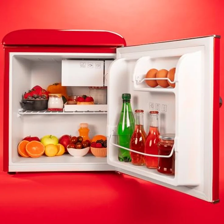 Cecotec Mini-Kühlschrank - Retro-Tischkühlschrank 45L Bolero CoolMarket TT Origin 45 Red - 55 cm, Eisfach, Energieeffizienzklasse E, verchromter Griff – Bild 4