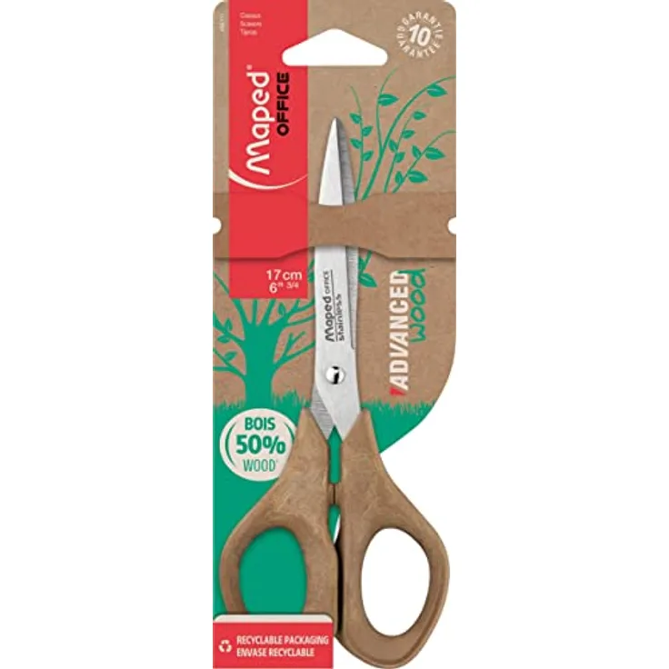 Maped - Büro- und Papier-Schere ADVANCED WOOD 17 cm - symmetrisch - aus WPC-Holzverbundstoff