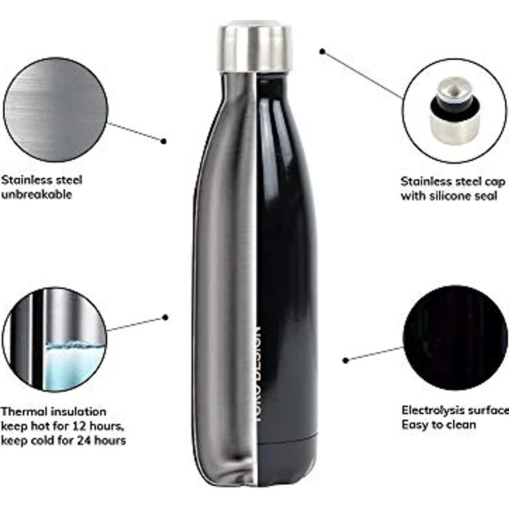 YOKO DESIGN Motivflasche Thermosflasche, Edelstahl, Holz, 6 cm – Bild 2