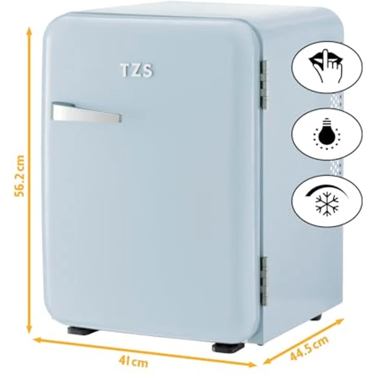 TZS First Austria Retro Mini Kühlschrank 40L, lautlos, Vintage-Design mit Innenbeleuchtung und 2 Türfächern, hellblau – Bild 2