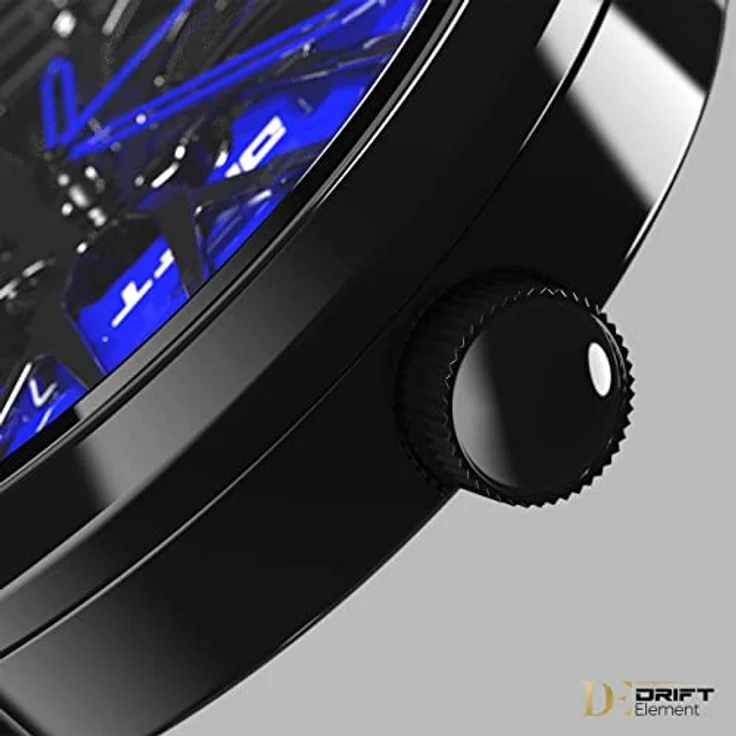 DriftElement Motorsport Felgenuhr Herren - Sportwagen Männer Armbanduhr im 3D Design der Sternspeichen M8 Felge aus Edelstahl - Custom Designer Uhr mit Mineralglas (Blau) – Bild 3