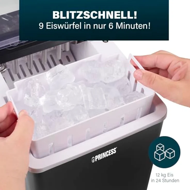 Princess 283098 Tragbarer Eiswürfelbereiter, 9 Eiswürfel in 6 Minuten, 12 kg/24h, 1,75 L Wassertank, Schwarz – Bild 5