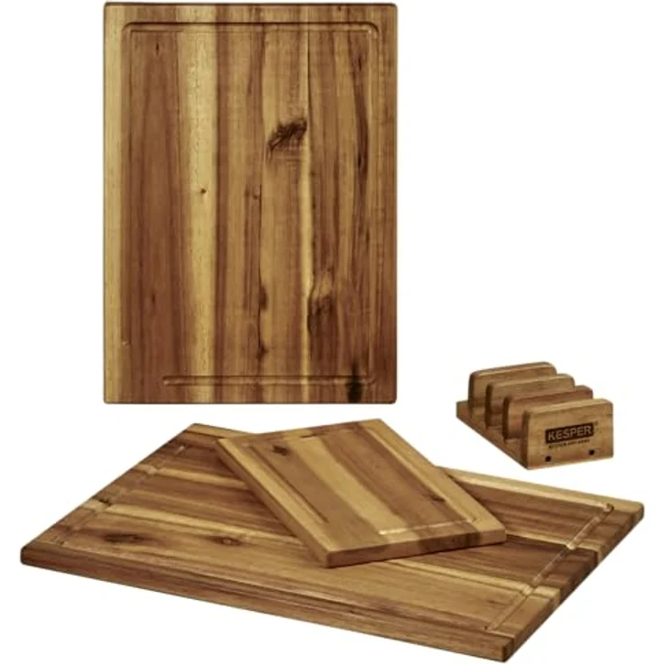 KESPER 3er Set Schneidebrett aus Akazie mit Saftrille, Maße: 40 x 30 x 1,5cm, Braun – Bild 4