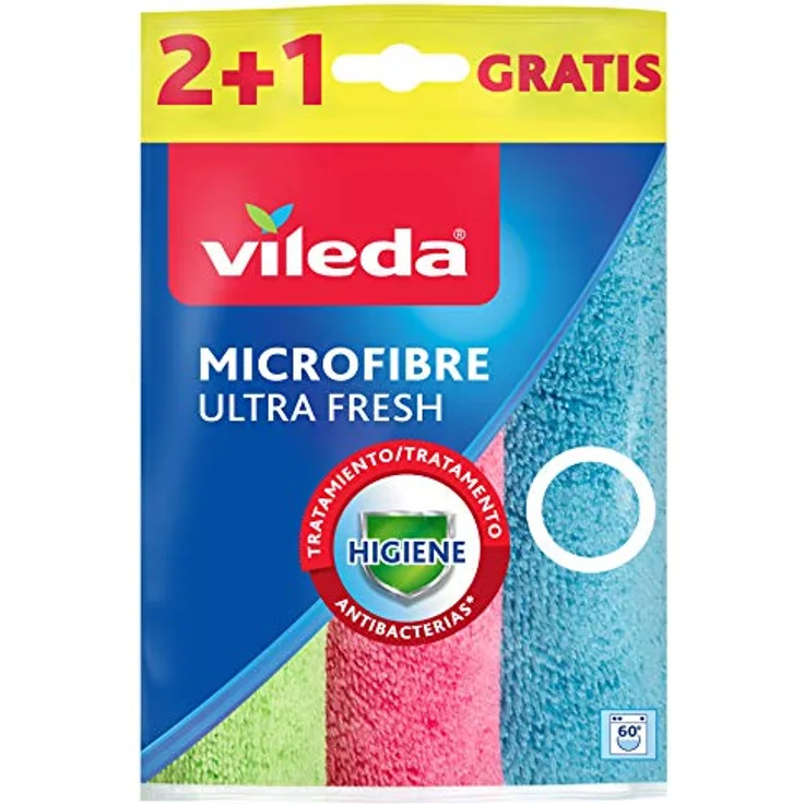 Vileda UltraFresh Mikrofaser-Reinigungstücher, antibakteriell, Größe 30 x 30 cm, 3 Stück Bunt