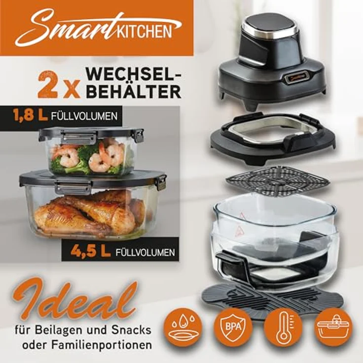 Telewelt Heißluftfritteuse 4-in-1 mit Temperatursteuerung, Timer und automatischer Abschaltung, Schwarz, 5,5 Liter – Bild 6