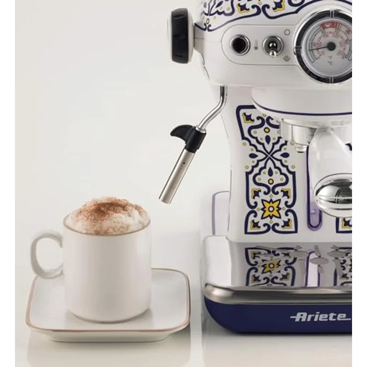 Ariete Siebträgermaschine Espresso Capri, mediterranes Design, 15 bar Pumpendruck, 850 W, 900 ml, Milchaufschäumer, weiß – Bild 2