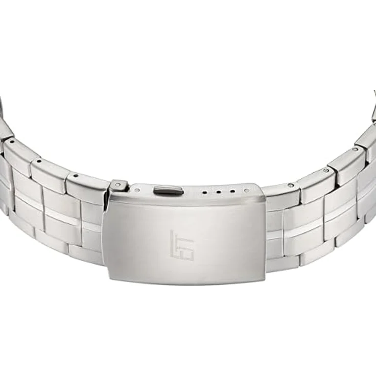 ETT Eco Tech Time EGA-11717-31M, Funk-Solar Herren Uhr mit Edelstahl Armband, analog mit digitalem Datum, wasserdicht bis 5 Bar, silber-gold mit blauem Zifferblatt – Bild 3