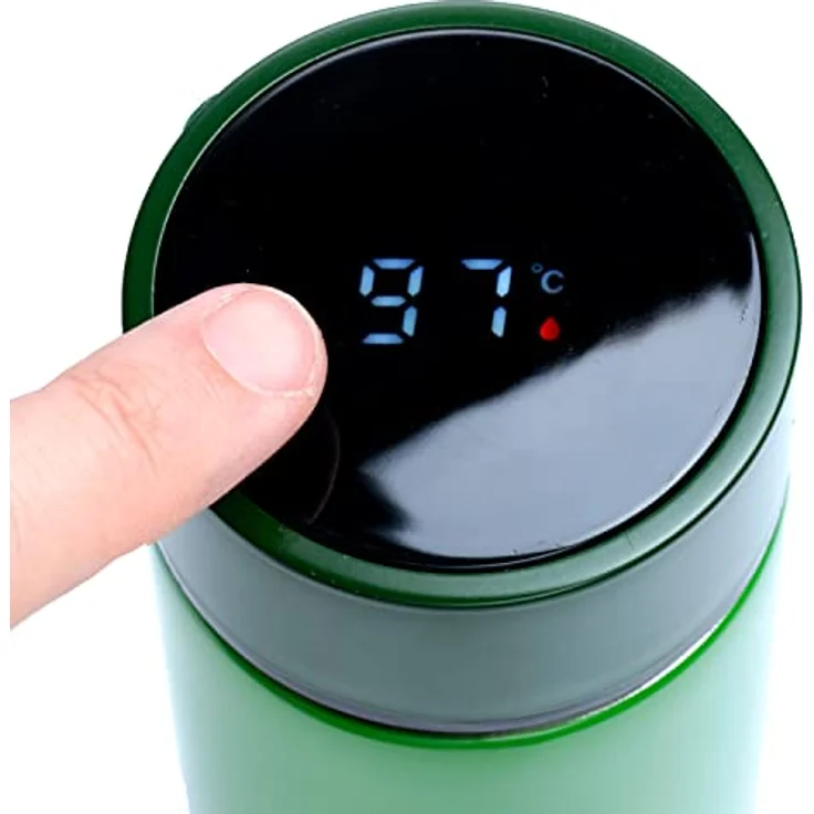 Puckator Minecraft Creeper Edelstahl Trinkflasche 450ml mit Digital Thermometer, abnehmbarem Teesieb, BPA-frei, isoliert – Bild 2