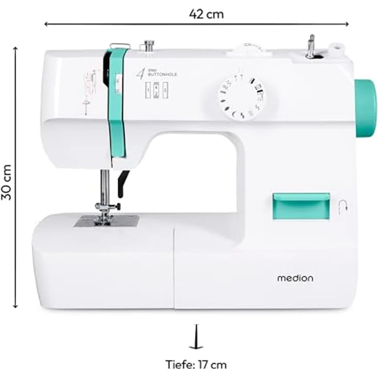 Medion® Freiarm-Nähmaschine MD 11179, 12 Stichmuster, 4 Schritte Knopfloch, 12 Programme, Vertikales Spulsystem, LED Nählicht, Integrierter Fadenschneider – Bild 5