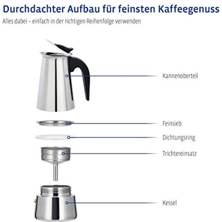 Xavax Espressokocher aus Edelstahl, 250 ml, geeignet für Induktion, Espressokanne – Bild 5