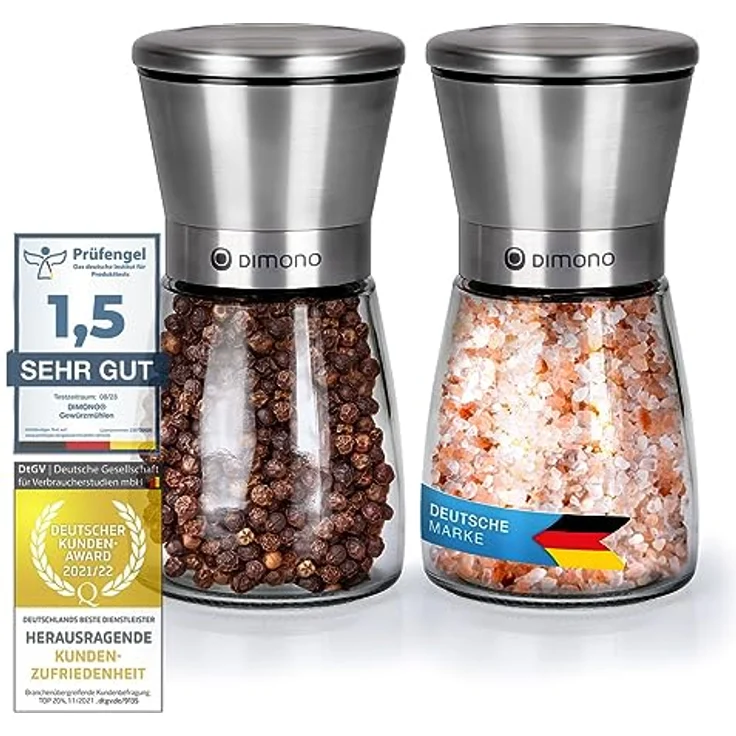 Dimono 2er Set Gewürzmühle mit verstellbarem Keramik-Mahlwerk - Salzmühle & Pfeffermühle auch als Chilimühle aus Premium Edelstahl – Bild 1