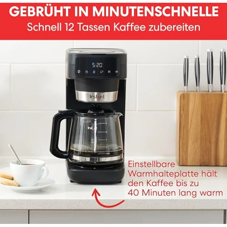 Instant Kaffeemaschine Infusion Brew Plus Programmierbar 24h, 12 Tassen, einstellbare Temperatur und Intensität, wiederverwendbarer Filter, Digitalanzeige, Wasserfilter, Glaskaraffe, Warmhalten – Bild 4