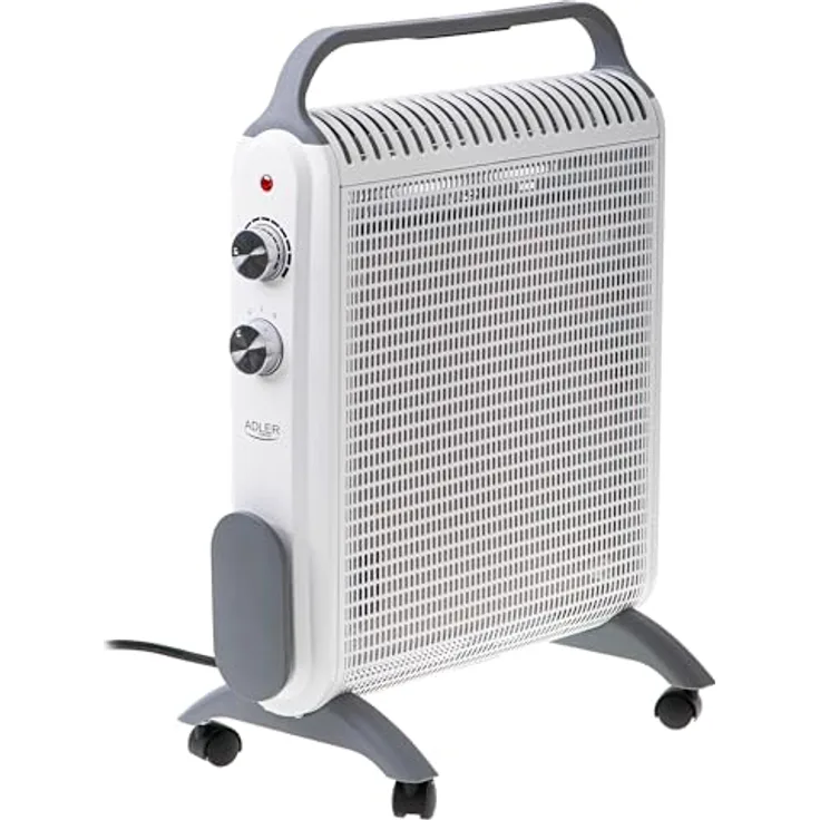 Adler Elektrische Heizung 2000W mit Rädern und Griff, Weiss