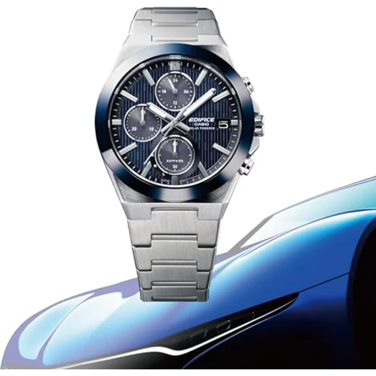 Casio Edifice EFS-S650D-2AEF, Herrenuhr Solar Chrono aus Edelstahl mit blauem Zifferblatt und kratzfestem Saphirglas – Bild 3