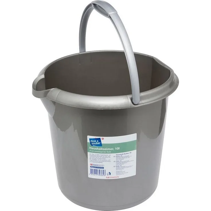 flink & sauber Putzeimer 10 Liter, mit Ausgusslippe und ergonomischem Griff, grau