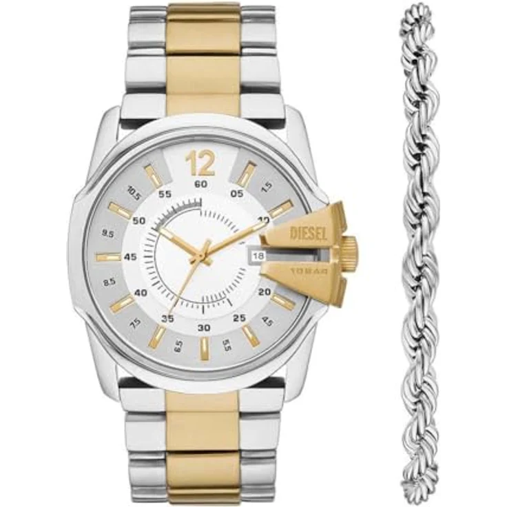 Diesel Herrenset Uhr Master Chief 3-Zeiger-Werk Datum Edelstahl, DZ2182SET, Silber/Bicolor, wasserdicht bis 100 m – Bild 1